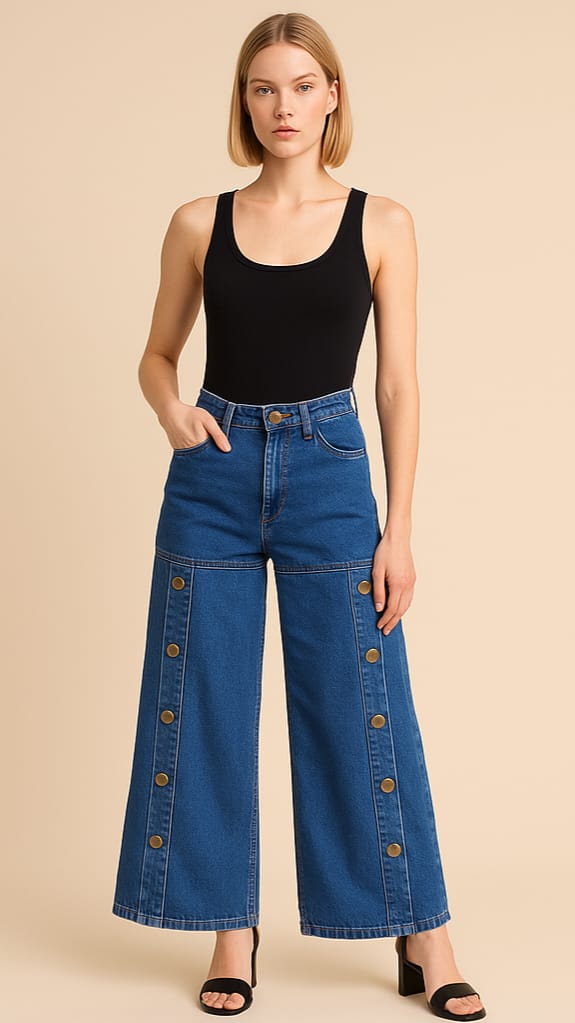Jean Wide Leg con Botones