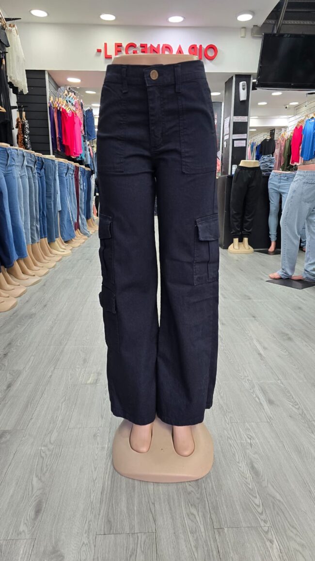 Jeans Cargo 3 Bolsillos Negro - Imagen 2