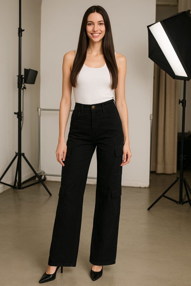 Jeans Cargo 3 Bolsillos Negro