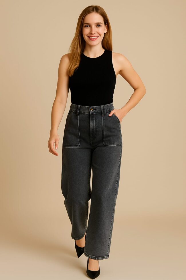 Jeans Wide Leg - Gris