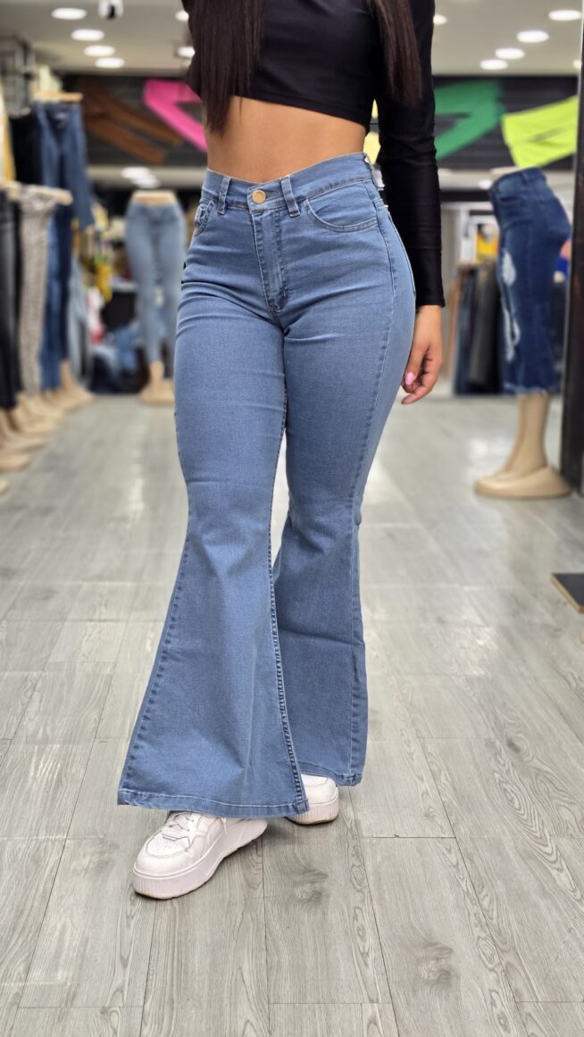 Jeans Oxford  Tiro Alto - Celeste