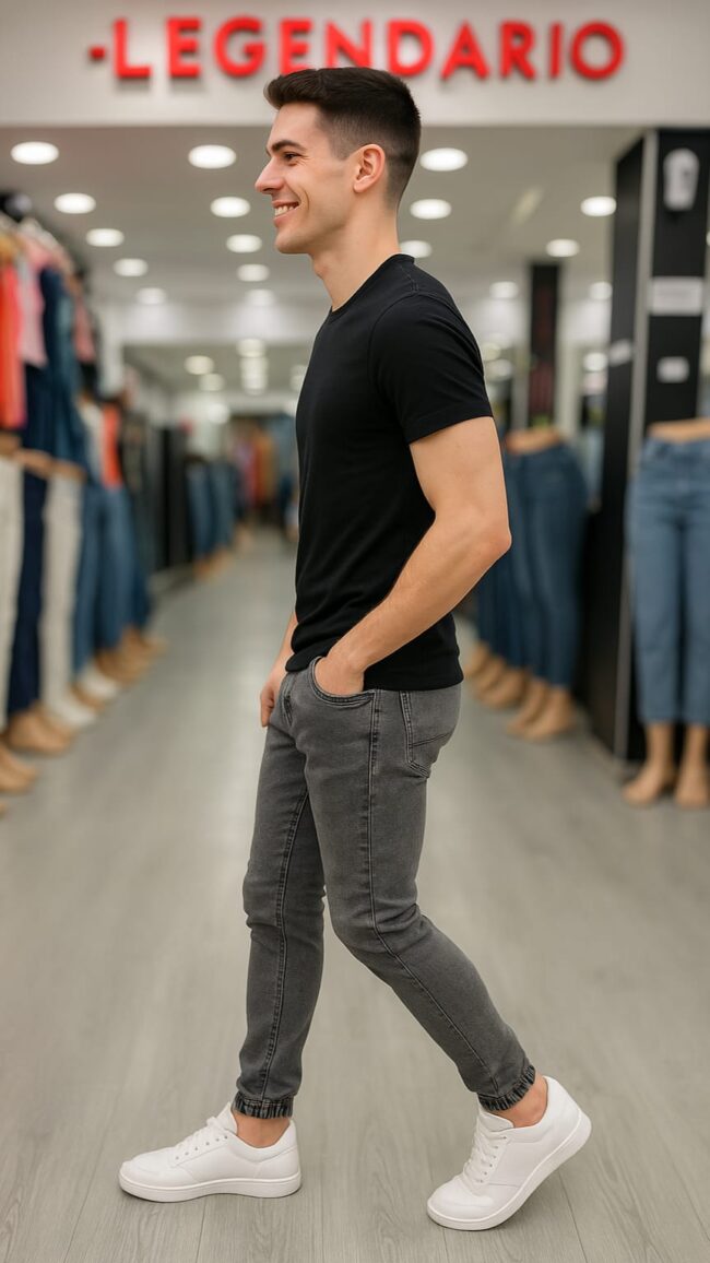 Jeans chupín hombre - Gris - Imagen 2