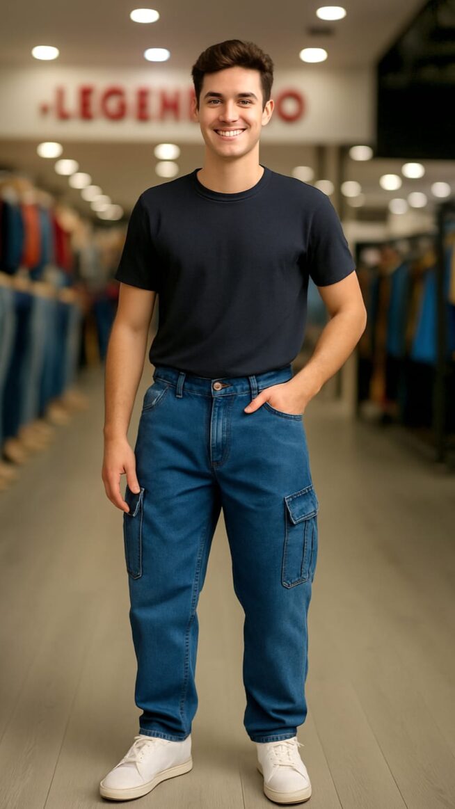 Jeans Cargo 2 bolsillos - Azul oscuro