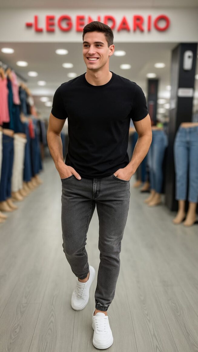 Jeans chupín hombre - Gris