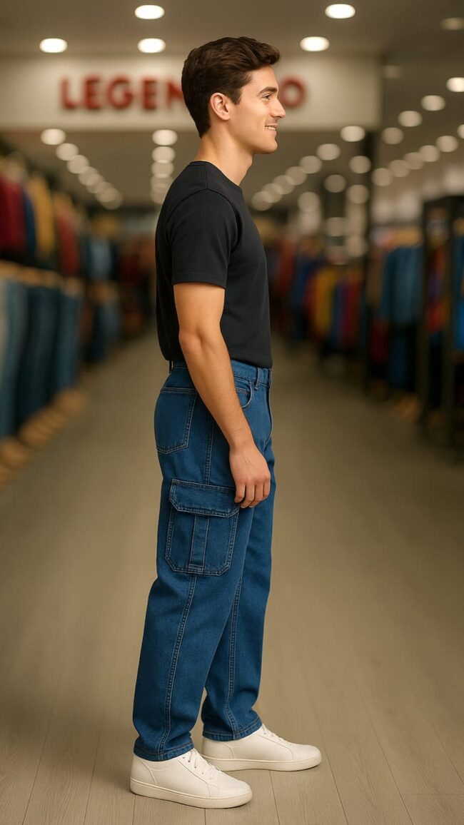 Jeans Cargo 2 bolsillos - Azul oscuro - Imagen 2