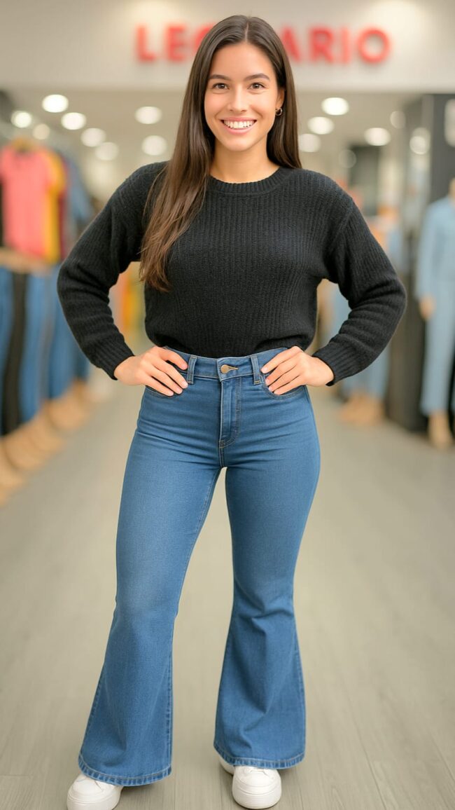 Jeans Oxford  Tiro Alto - Celeste