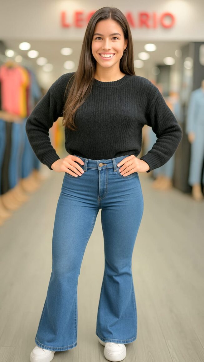 Jeans Oxford  Tiro Alto - Celeste