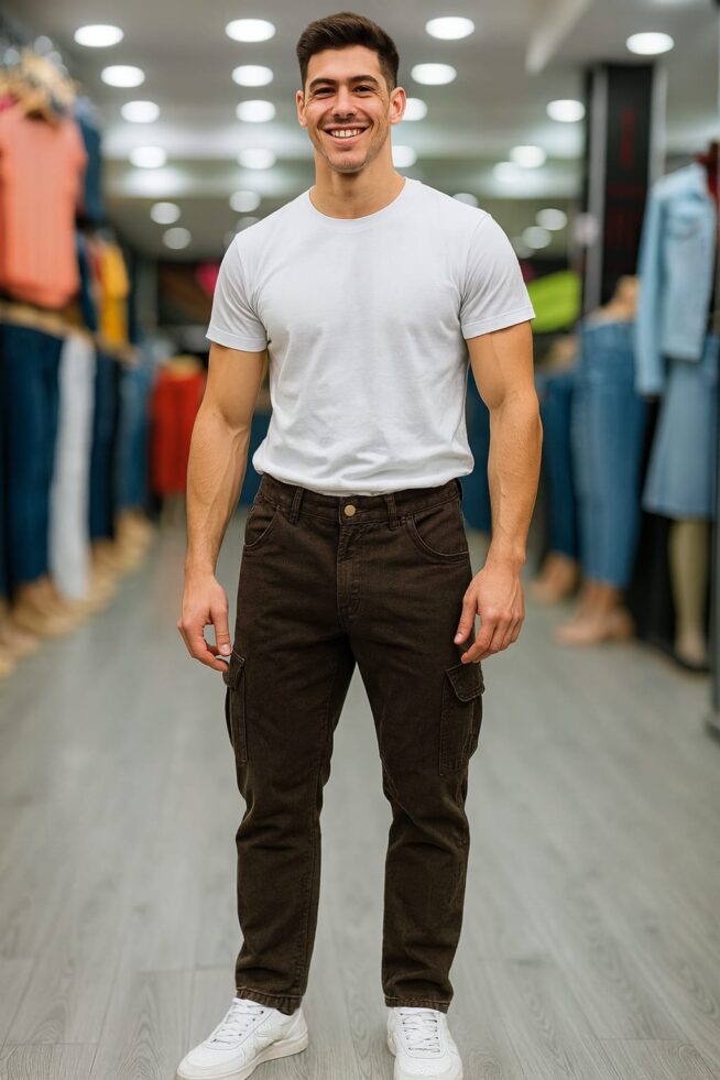 Jeans Rígido Cargo - Marron