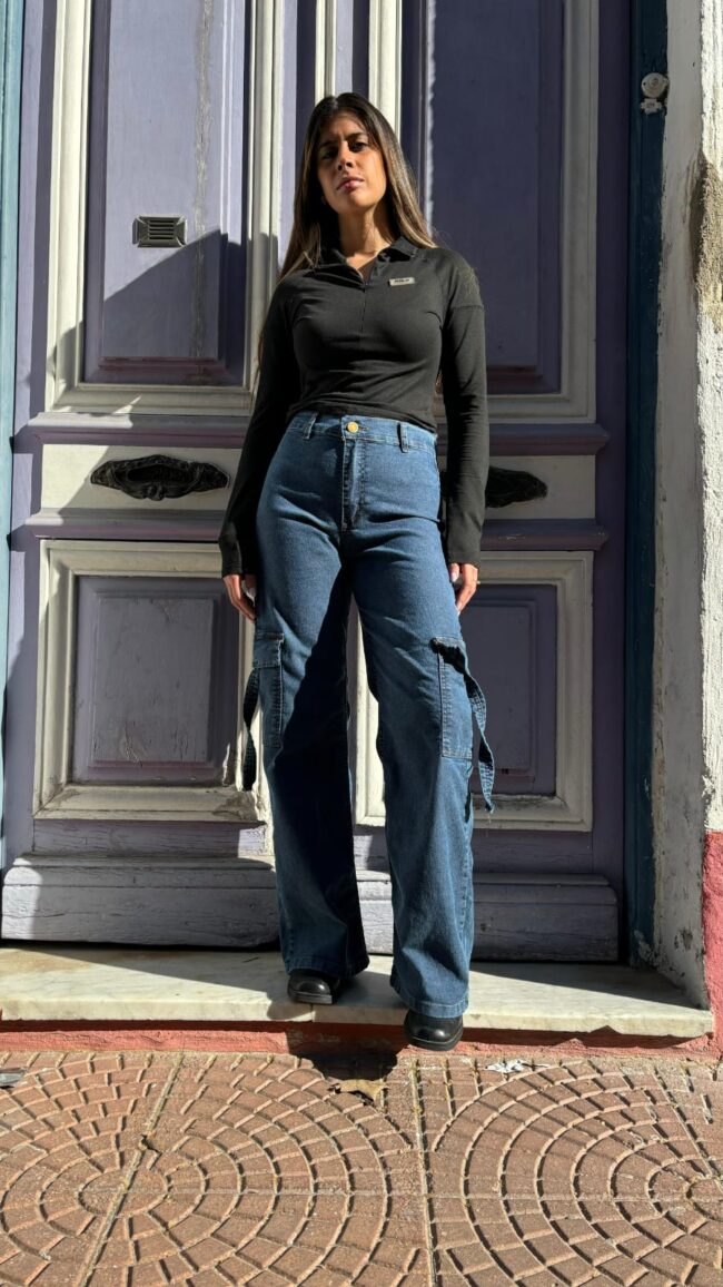 Jeans Cargo Wide Leg - Azul - Imagen 3