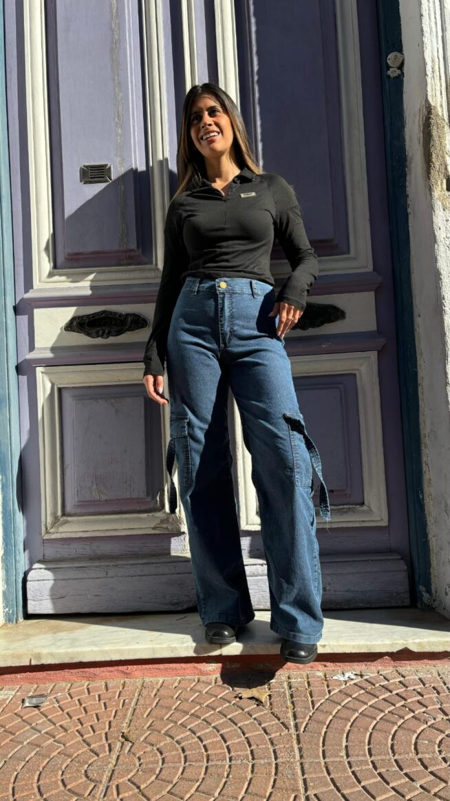 Jeans Cargo Wide Leg - Azul