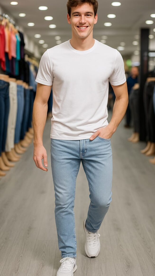 Jeans chupín hombre - Celeste